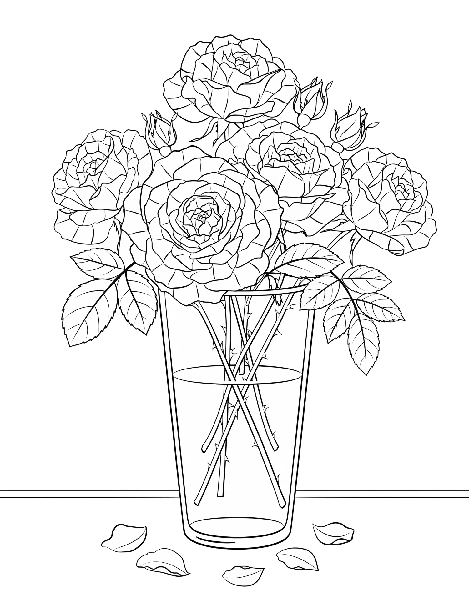 Bouquet de Roses Anciennes — Coloriage fleur à imprimer gratuitement
